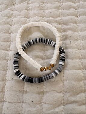 Neutral Stackable Bead Bracelets - White & Black